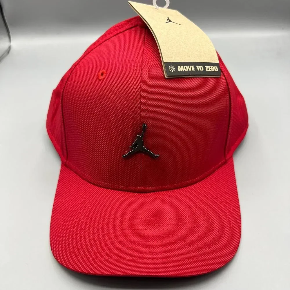 Air Jordan Hat Men M-L Red Metal Logo‎ Jumpman Strap Back Cap New